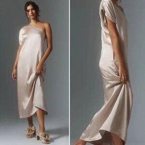 Anthropologie Porridge Satin One-Shoulder Midi Dress Size XS 36013